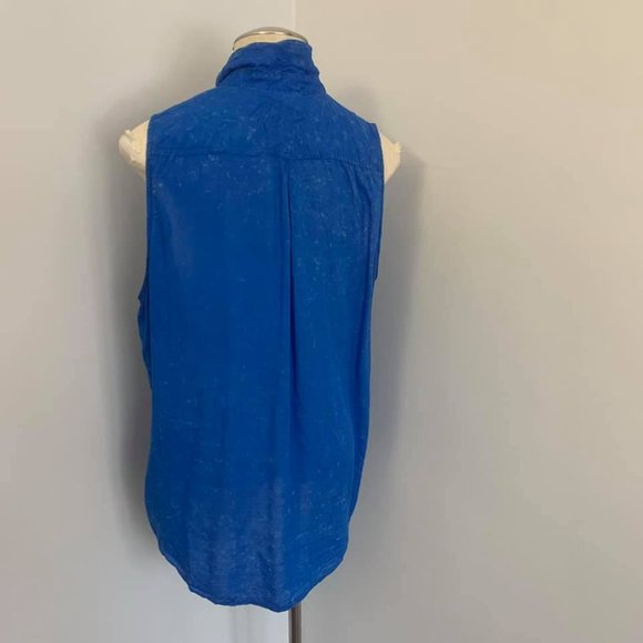 Acid Wash Blue Sleeveless Button Down, M/L - Picture 4 of 6